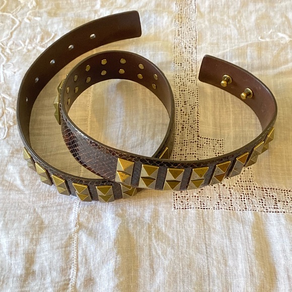 TORY BURCH Studded Snake Skin Brown Leather Belt Size M - Picture 1 of 10